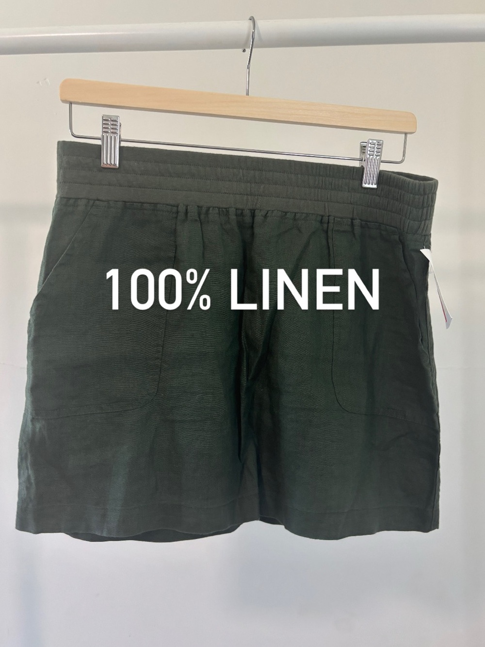 Allen Allen Linen Elastic-Waist Skirts | Dark Green | 100% Linen | NWT